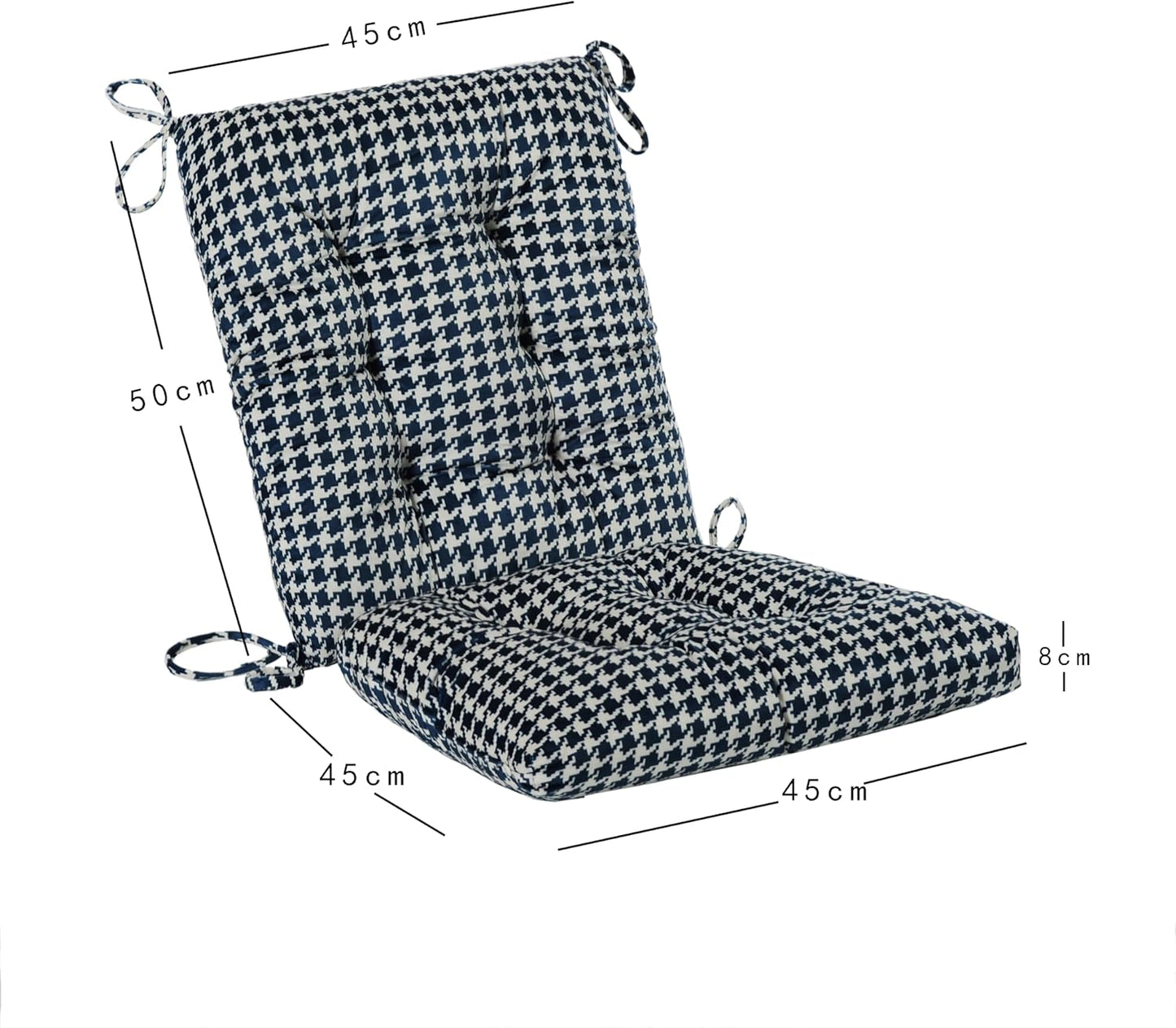 Outdoor Patio Cushion, Rocking Chair Cushion, Tufted Pads, Set of Upper and Lower with Ties Pack of 2 (2 Sets) - Back 20"×17", Seat 17"×17" (Blue Houndstooth)
