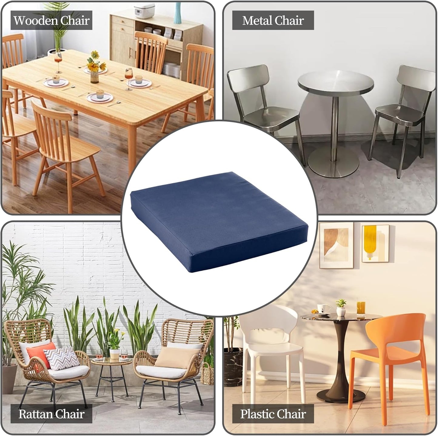 Outdoor Chair Cushions Set of 4,Patio Cushions for Outdoor Furniture,Waterproof Patio Chair Cushions with Ties,Memory Foam Outdoor Seat Cushion,18.5"x16"x3" (Navy)