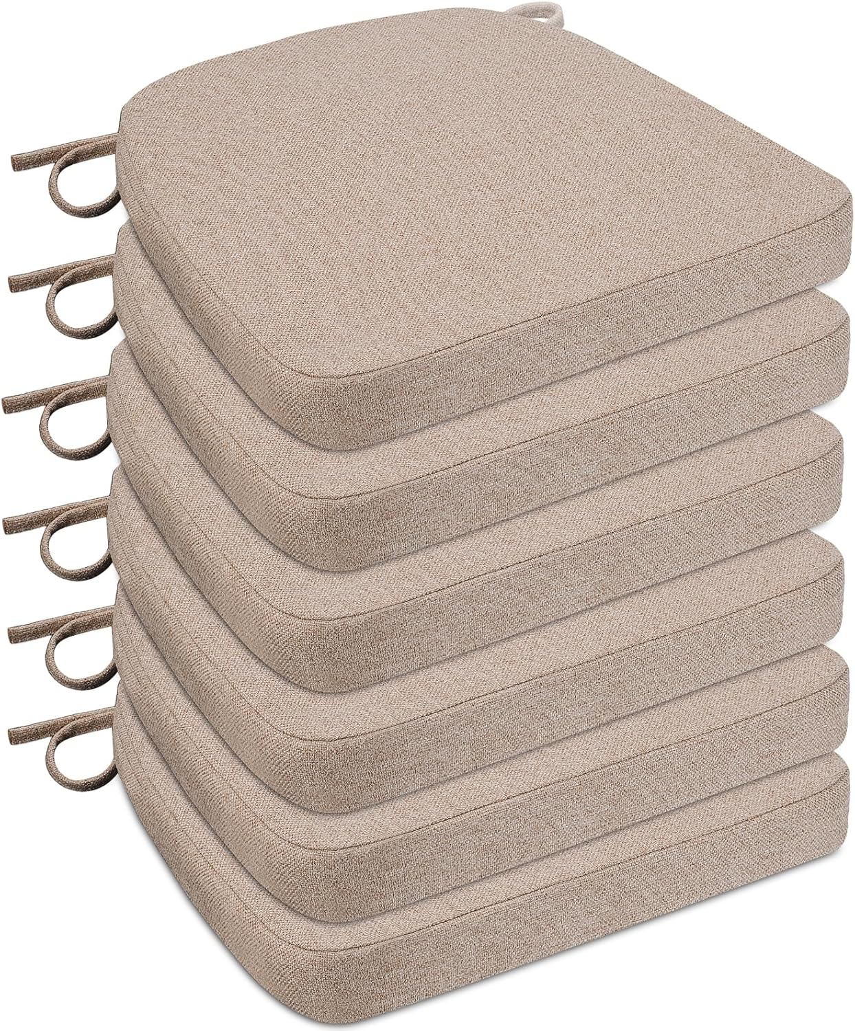 4 Pack 17'' x 16'' Chair Cushions, 2" Thick Dining Chair Pads with Ties and Removable Washable Cover, Seat Cushion for Kitchen Chairs, Indoor Dining Room, Patio Chairs, Beige
