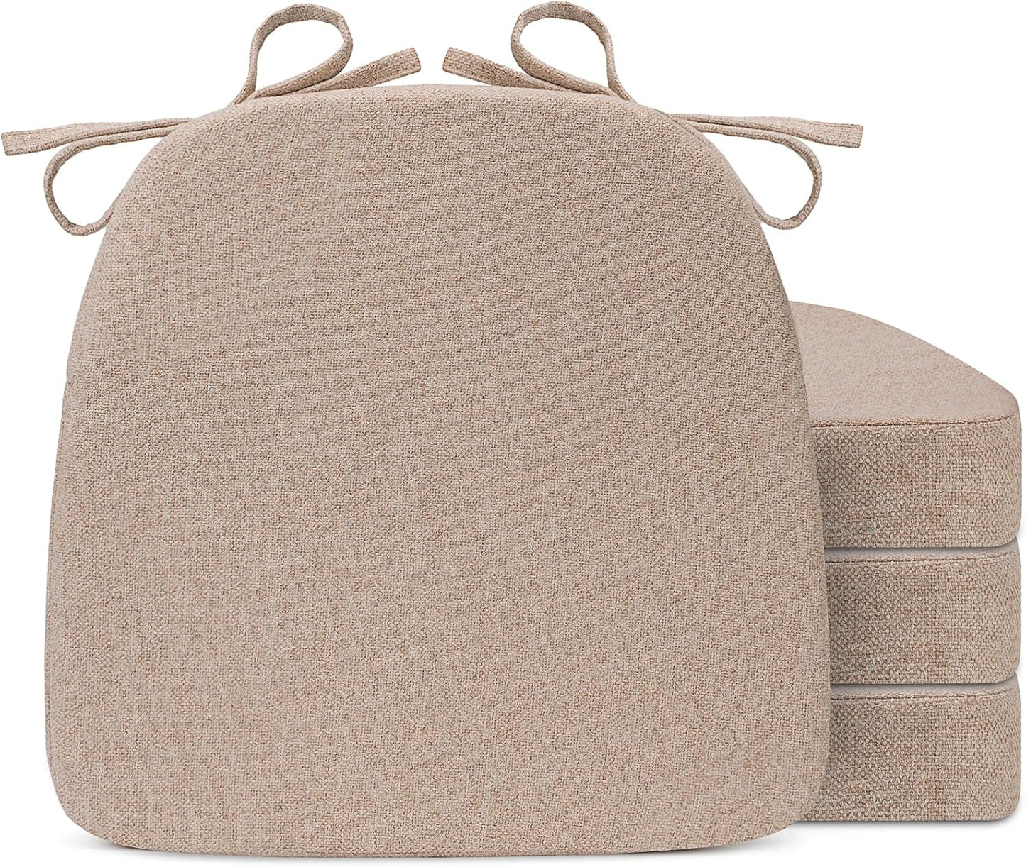 4 Pack 17'' x 16'' Chair Cushions, 2" Thick Dining Chair Pads with Ties and Removable Washable Cover, Seat Cushion for Kitchen Chairs, Indoor Dining Room, Patio Chairs, Beige