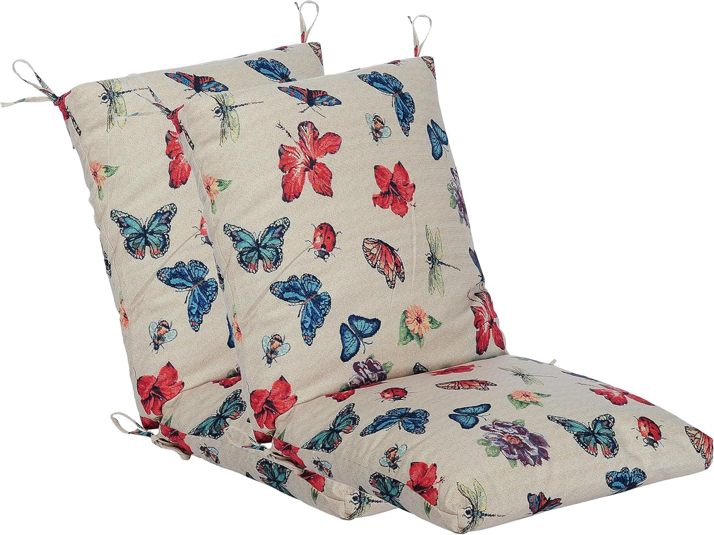 Set of 2 Outdoor Dining Chair Cushions, Patio Seating Cushions, 38x18x4.5 inch, for Garden Patio Furniture (Red-Green Geometry)