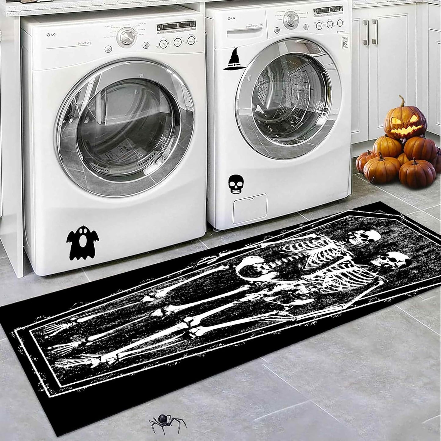 Halloween Hallway Runner Rug, 4x12ft Horror-Themed Gothic Moon, Bats, Red Castle, Witch Area Rugs, Non-Slip, Durable, Easy-to-Clean Long Indoor Entryway Carpet for Living Rooms and Bathrooms