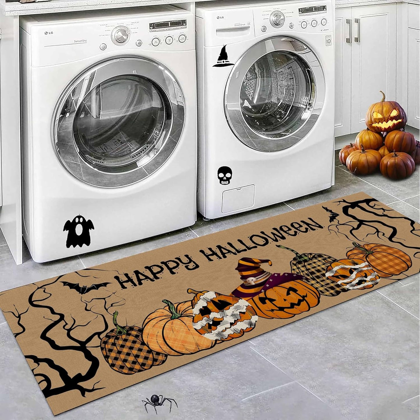 Halloween Hallway Runner Rug, 4x12ft Horror-Themed Gothic Moon, Bats, Red Castle, Witch Area Rugs, Non-Slip, Durable, Easy-to-Clean Long Indoor Entryway Carpet for Living Rooms and Bathrooms