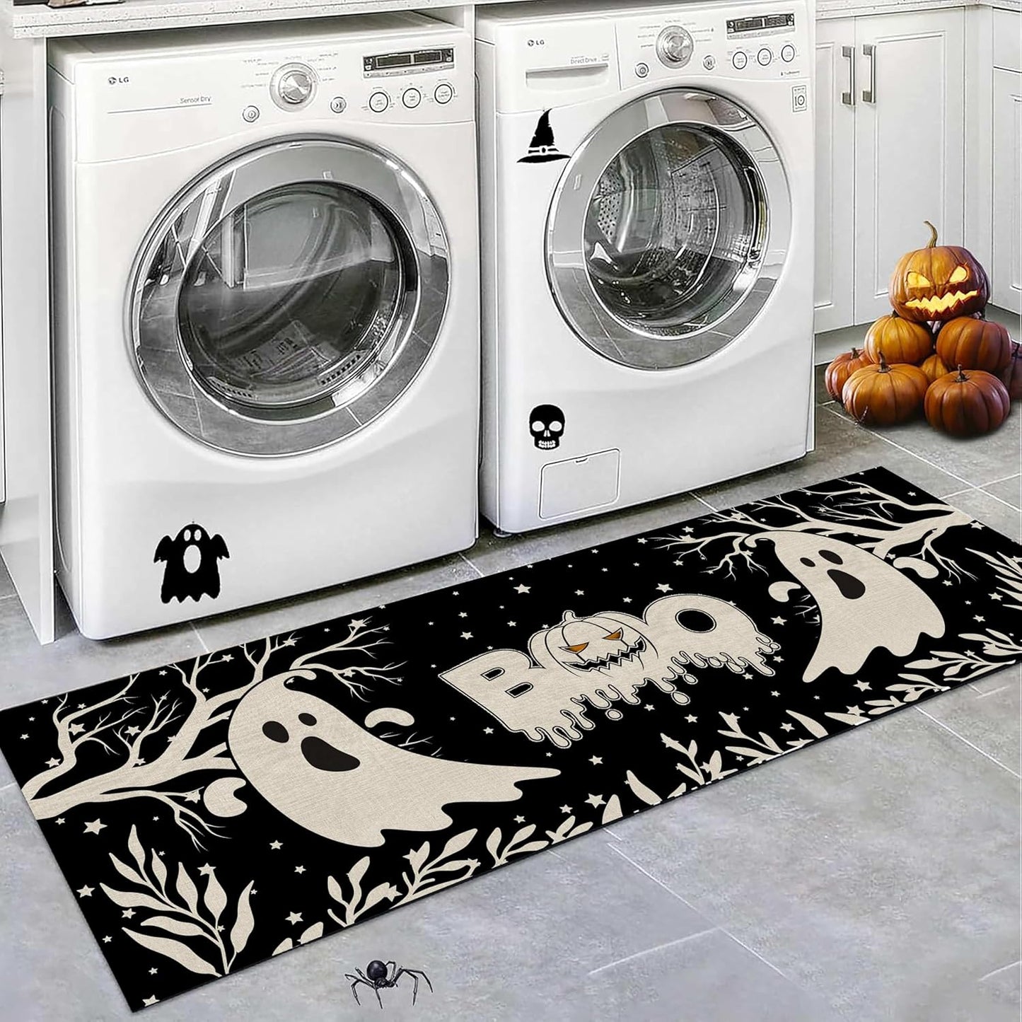 Halloween Hallway Runner Rug, 4x12ft Horror-Themed Gothic Moon, Bats, Red Castle, Witch Area Rugs, Non-Slip, Durable, Easy-to-Clean Long Indoor Entryway Carpet for Living Rooms and Bathrooms