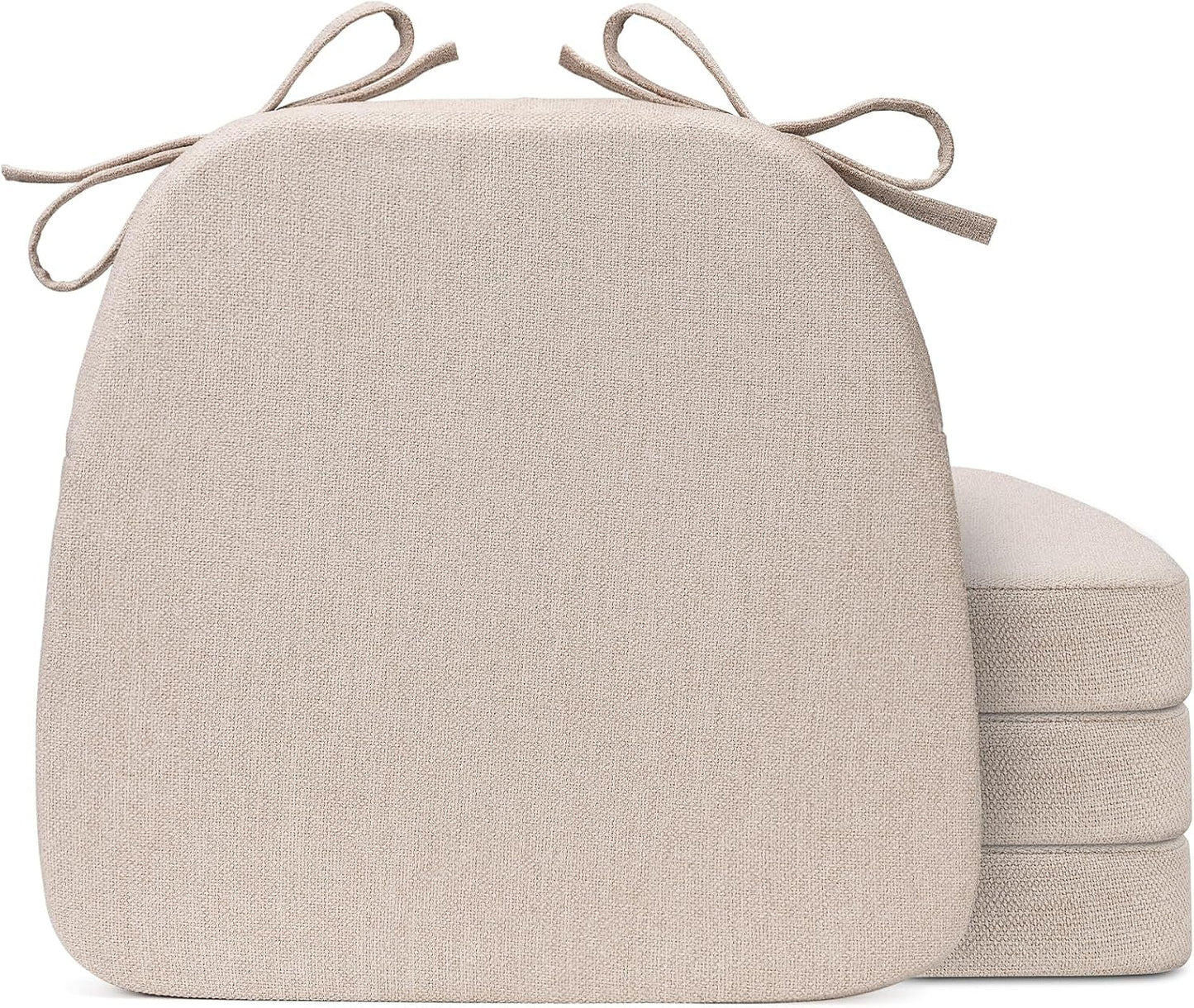 4 Pack 17'' x 16'' Chair Cushions, 2" Thick Dining Chair Pads with Ties and Removable Washable Cover, Seat Cushion for Kitchen Chairs, Indoor Dining Room, Patio Chairs, Beige