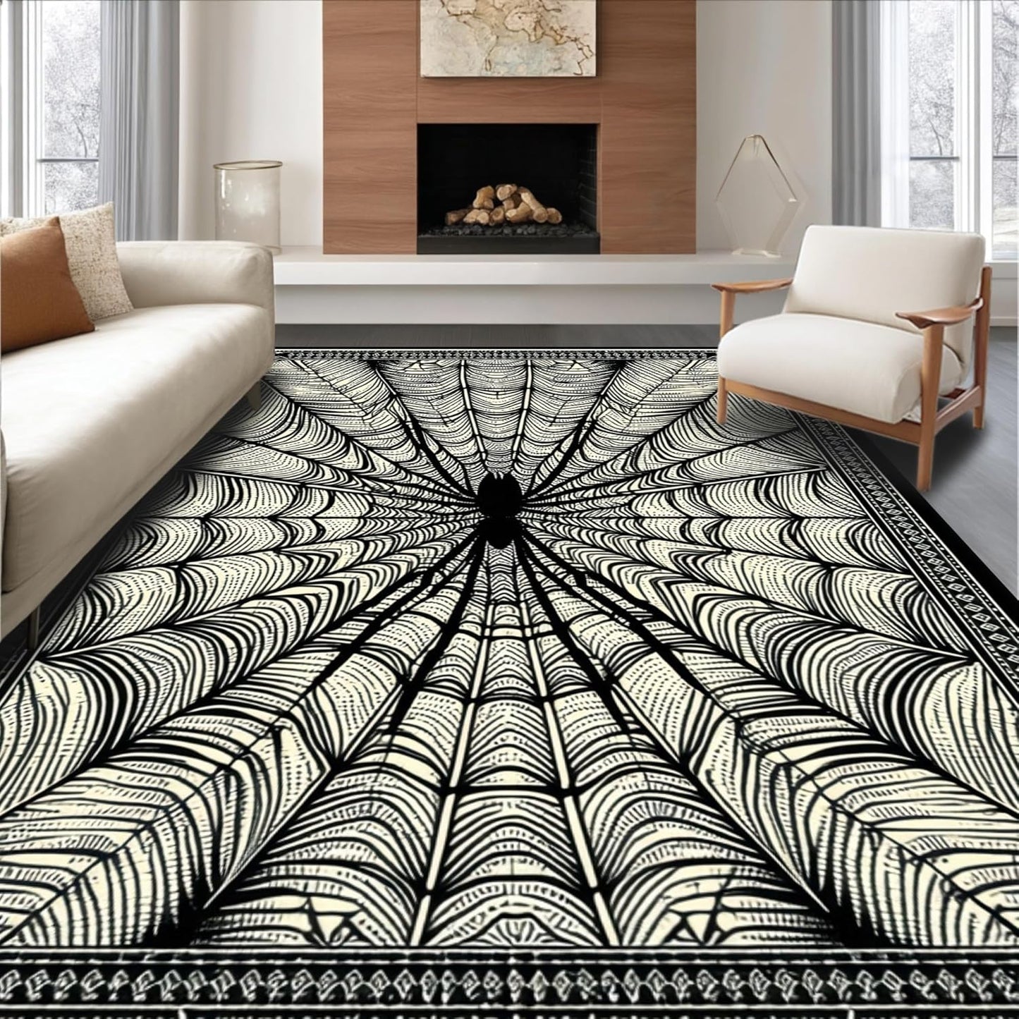 Ultra Soft Area Rug 6x9, Non Slip, Stain Resistant, Washable Area Rugs for Living Room, Bedroom, Creepy Vintage Halloween Theme (Black, 6x9)