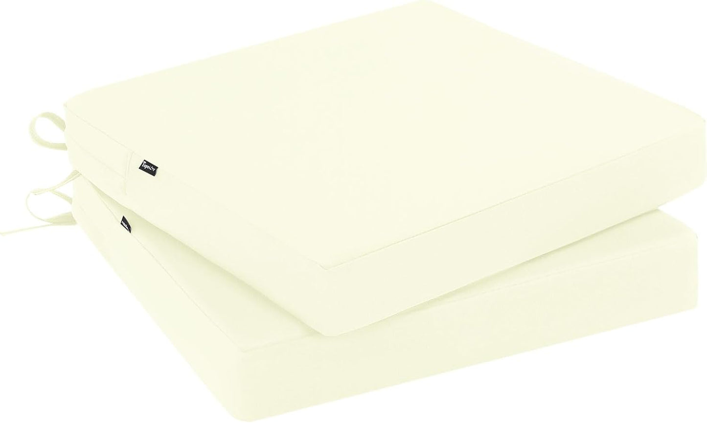 Topotdor Outdoor Chair Cushions Set of 2, Waterproof Patio Chair Cushions for Outdoor Furniture, Round Corner Seat Chair Pads with Ties for Patio Garden Dining Office, 17"x16"x2", Beige