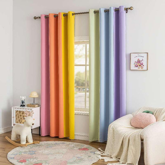 Rainbow Curtains Made with a Patchwork of Pink, Orange, Yellow, Green, Blue, and Purple for Kids Bedroom Blackout Colored Curtains for Bedroom Classroom (2 Panels, W52 X L108)