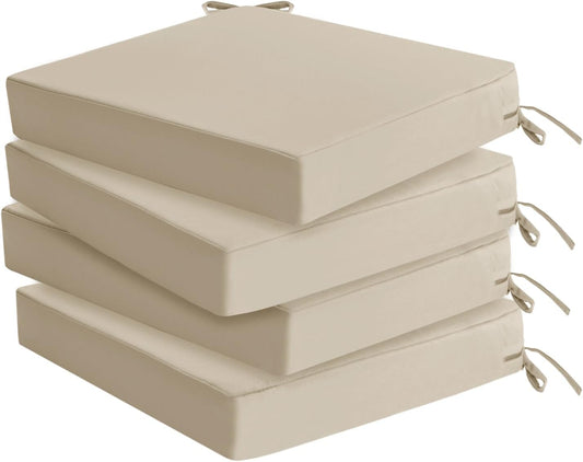 Outdoor Chair Cushions Set of 4: Waterproof & Fade Resistant Seat Cushion for Patio Furniture - 18.5 L x 16 W x 2 H Inch Chair Pads with Ties and Hidden Zipper - Patio Chair Cushion Replacement, Beige