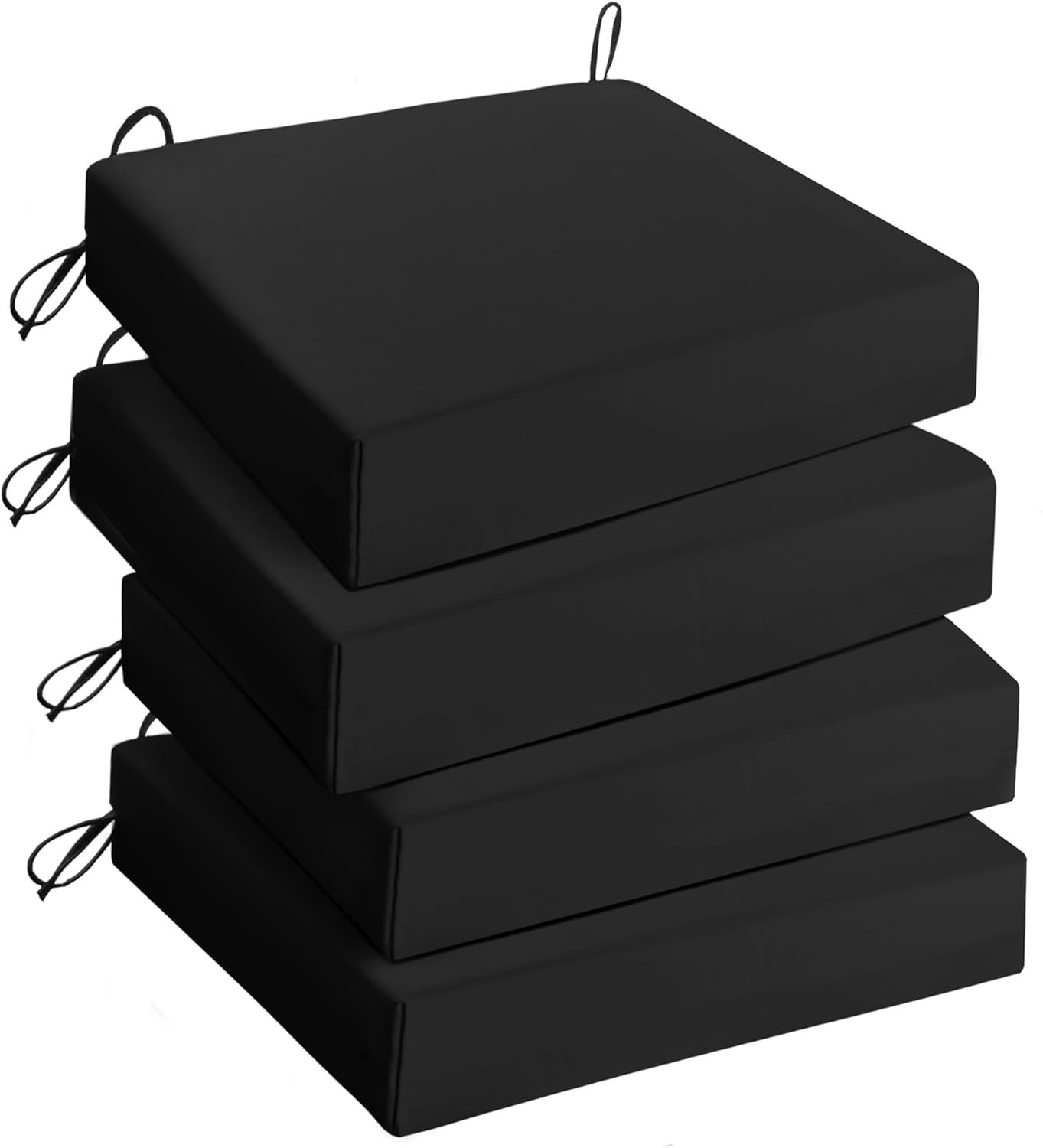 UNIKOME Outdoor Chair Cushions Pack of 4, Water Resistant Patio Cushions with Ties, High Density Sponge Filling Square Corner Seat Cushions for Outdoor Furniture, 18.5"x16"x3", Black