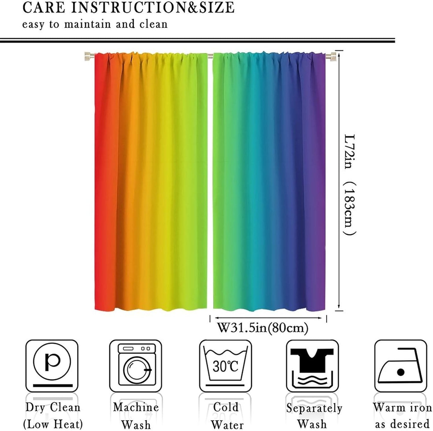 Rainbow Window Curtains, Abstract Colorful Rainbow Matching Art Theme Window Treatments Gradations of Colors Pleasant Atmosphere Blackout Rod Pocket Window Drapes for Bedroom Living Room 63x72in