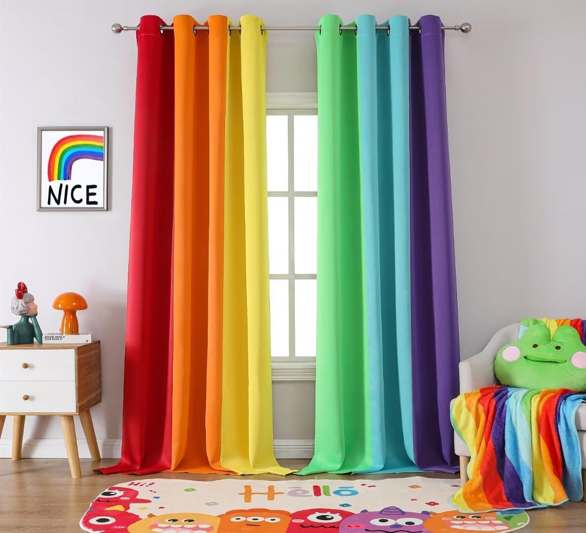 THOOO 6 Panel Rainbow Curtains for Bedroom & Living Room - 95 Inch Long Blackout Curtains with Rod Pocket - Colorful Drapes in Red, Orange, Yellow, Green, Blue, Purple