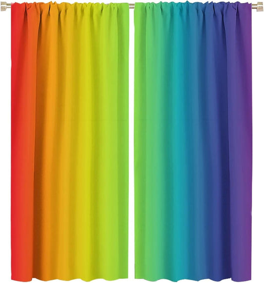 Rainbow Window Curtains, Abstract Colorful Rainbow Matching Art Theme Window Treatments Gradations of Colors Pleasant Atmosphere Blackout Rod Pocket Window Drapes for Bedroom Living Room 63x72in