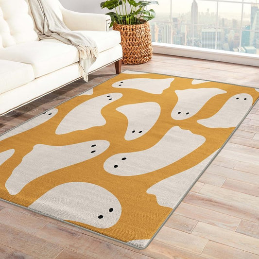 Ghost Rugs for Bedroom Living Room, Halloween Cute 5x7 Rug, Washable Non-Slip Soft Low Pile Area Rug, Dorm Dining Room Nursery Carpet, Indoor Floor Rug for Kids Girls Boys Home Decor