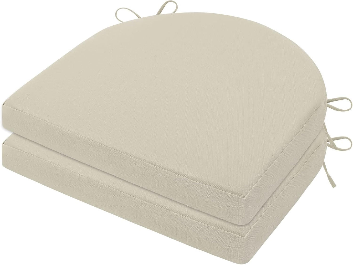 Topotdor Outdoor Chair Cushions Set of 2, Waterproof Patio Chair Cushions for Outdoor Furniture, Round Corner Seat Chair Pads with Ties for Patio Garden Dining Office, 17"x16"x2", Beige