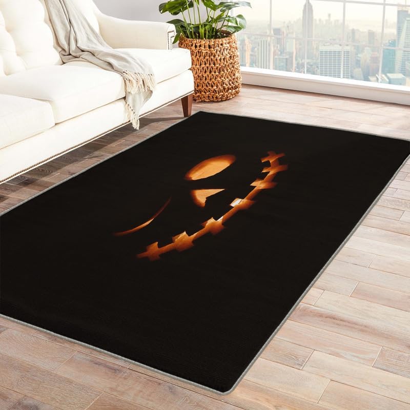 Washable Rugs for Living Room Bedroom, Halloween Rug & Home Decor, Ghost and Bat Area Rug 5x6, Non Slip Soft Low Pile Non-Shedding Indoor Carpet, Decorative Patterned Rug