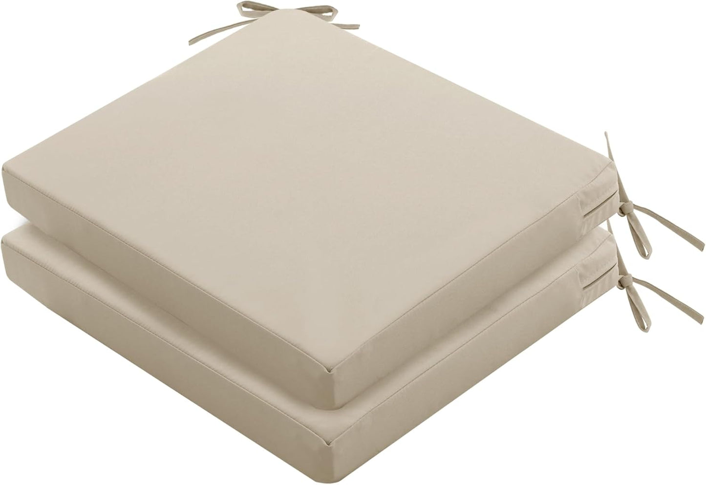 Outdoor Chair Cushions Set of 4: Waterproof & Fade Resistant Seat Cushion for Patio Furniture - 18.5 L x 16 W x 2 H Inch Chair Pads with Ties and Hidden Zipper - Patio Chair Cushion Replacement, Beige