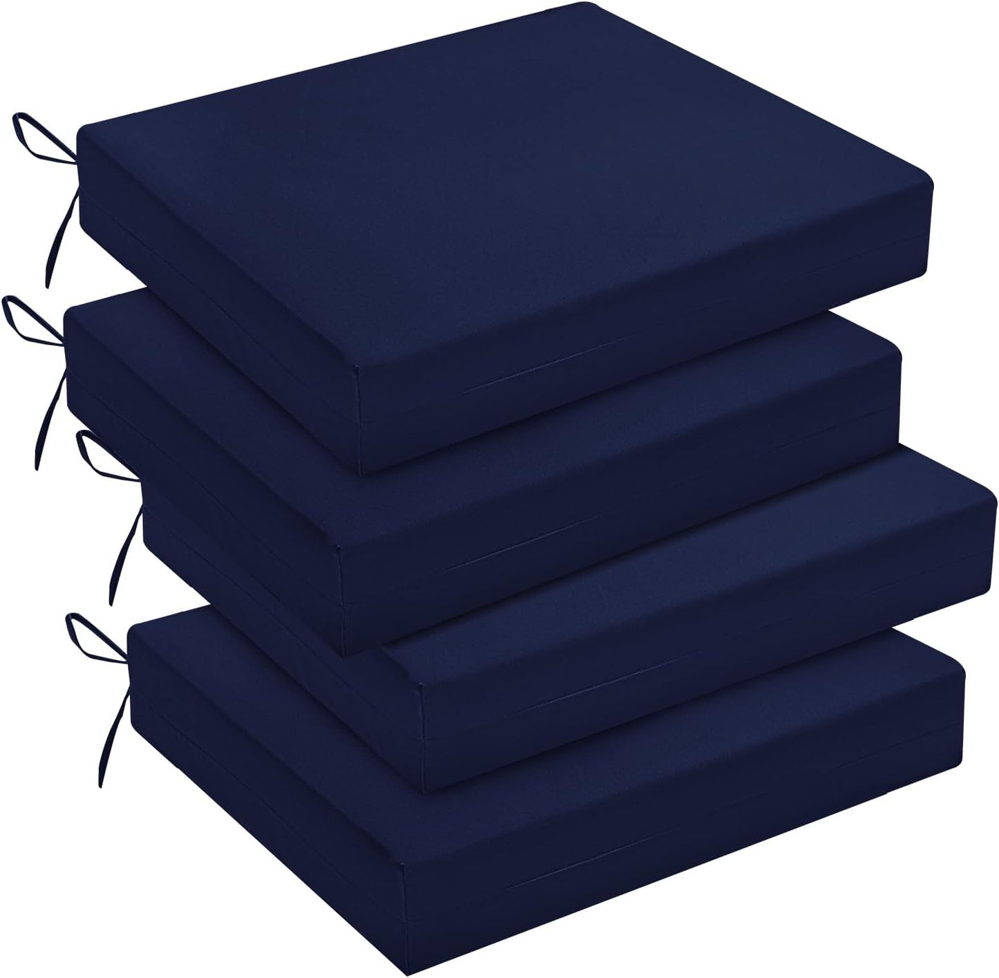 downluxe Outdoor Chair Cushions Set of 4 for Patio Furniture, Water-Resistant Patio Chair Cushions with Ties, High Density Foam Outdoor Seat Cushion, 17" X 16" X 2", Navy