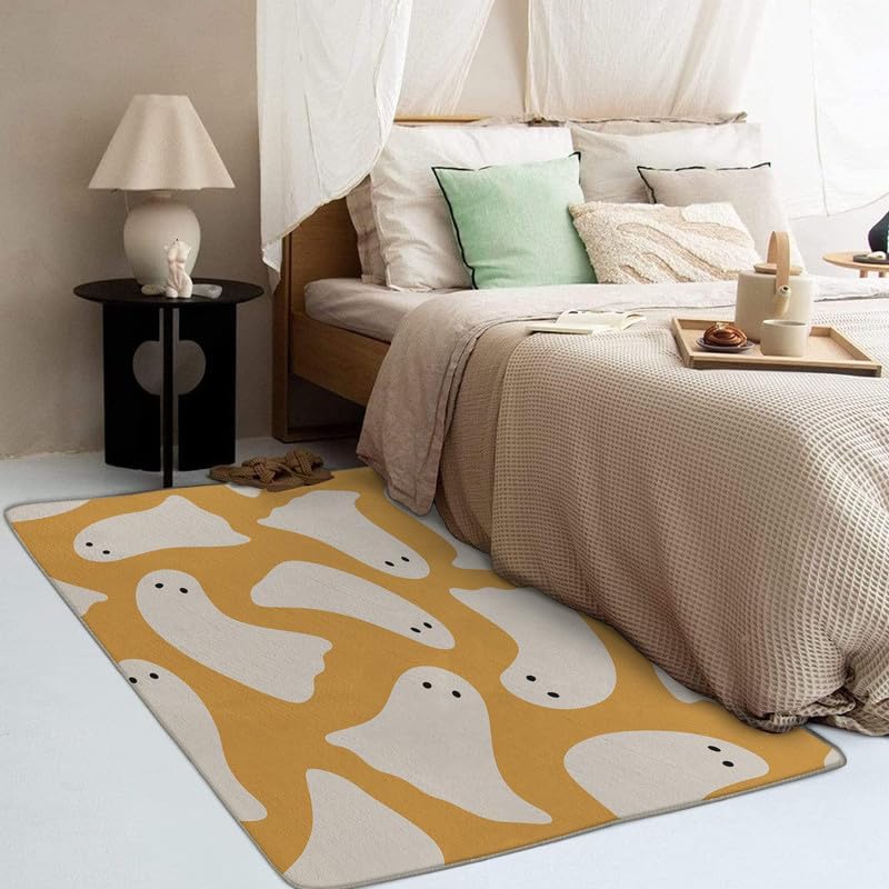 Ghost Rugs for Bedroom Living Room, Halloween Cute 5x7 Rug, Washable Non-Slip Soft Low Pile Area Rug, Dorm Dining Room Nursery Carpet, Indoor Floor Rug for Kids Girls Boys Home Decor