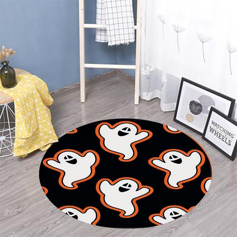 Halloween Round Rug,6ft, Halloween Gothic Rug, Halloween Ghost Rug,Washable Halloween Ghost Decor,for Living Dining Room Office Dining Room Bedroom Goth Halloween Floor Mat。