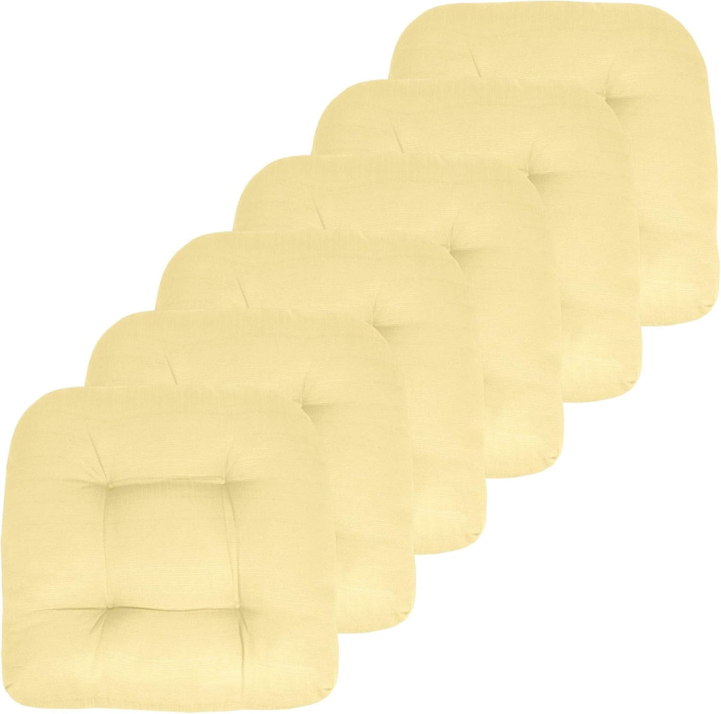 Sweet Home Collection Patio Cushions Outdoor Chair Pads Premium Comfortable Thick Fiber Fill Tufted 19" x 19" x 5" Seat Cover, 2 Pack, Cream