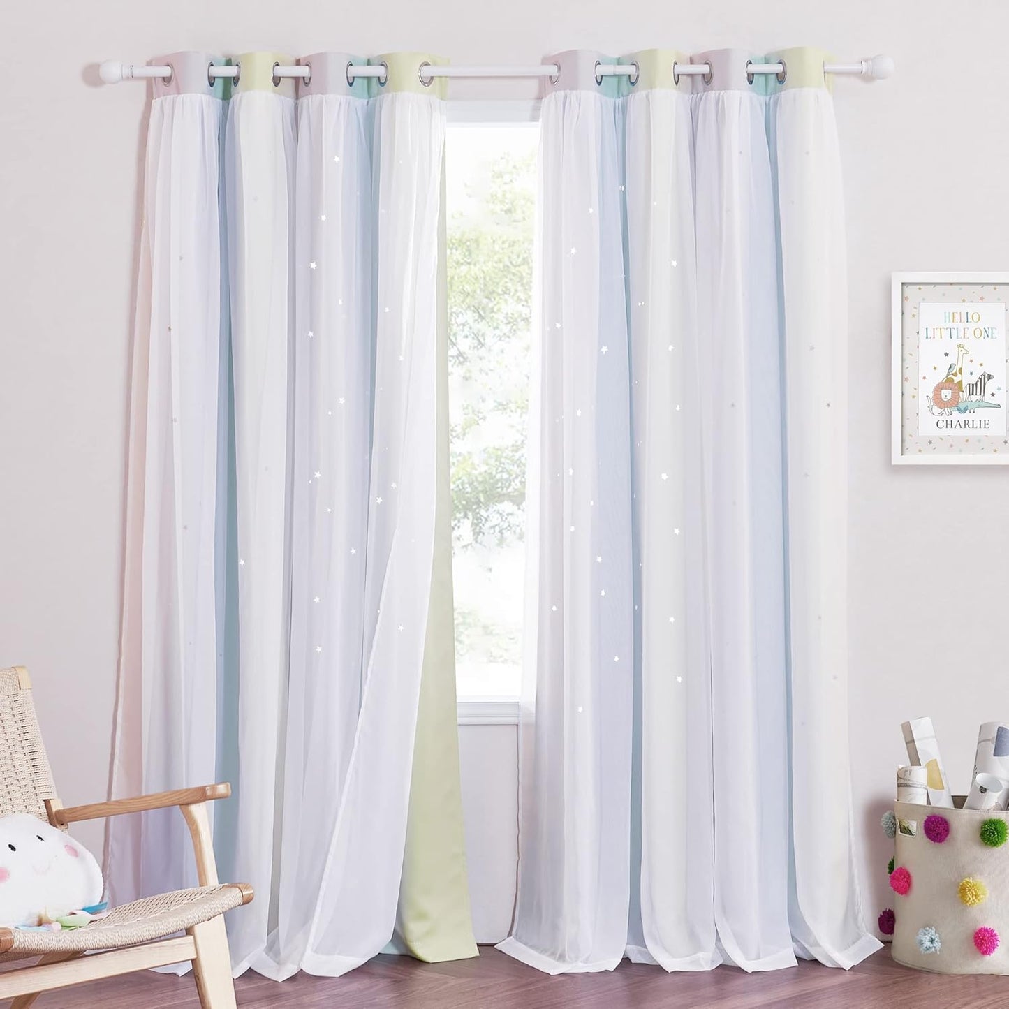 NICETOWN Rainbow Window Curtain Girls Kids Playroom Pastel Colorful Nursery Ombre 84 inches Long Blackout Curtains for Bedroom Living Room, 2 Panels, Grommet Top, 52" W x 84’L， Teal & Purple