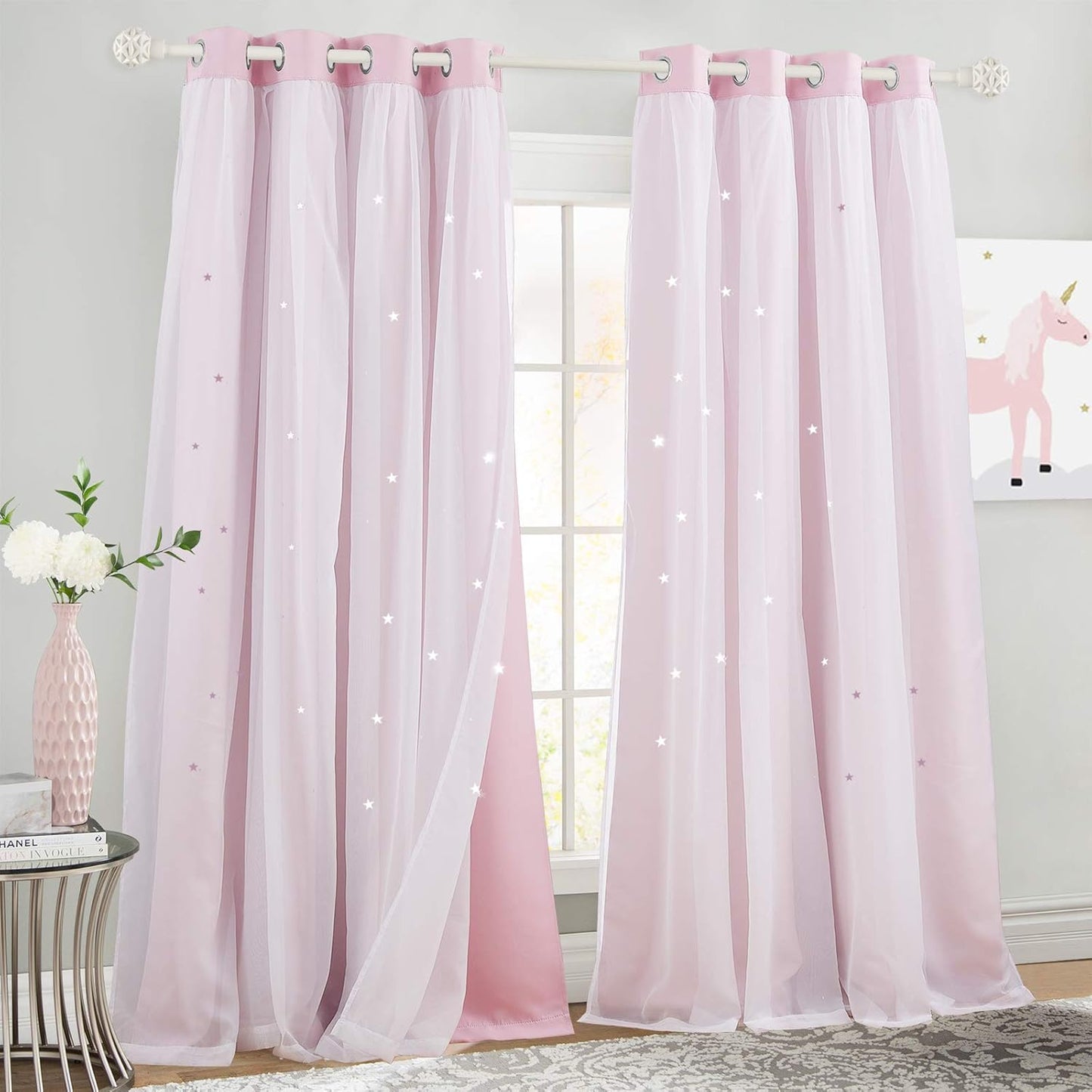 NICETOWN Rainbow Window Curtain Girls Kids Playroom Pastel Colorful Nursery Ombre 84 inches Long Blackout Curtains for Bedroom Living Room, 2 Panels, Grommet Top, 52" W x 84’L， Teal & Purple