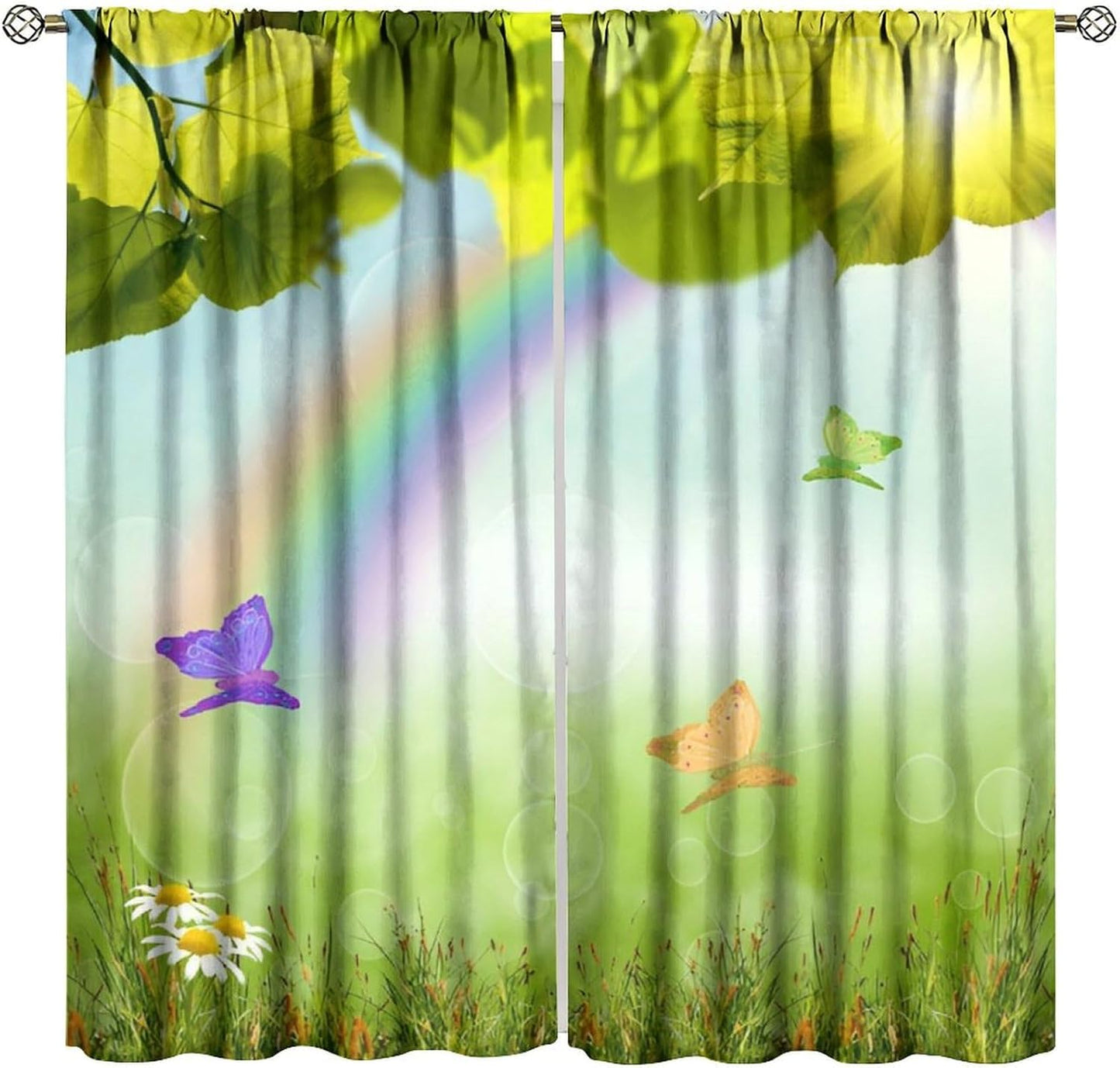 Rainbow Blackout Curtains, Abstract Colored Paint Leaking Splattered Drops Window Treatment Colorful Pancils Pattern Drapes for Bedroom Living Room, 52" W X 84" L