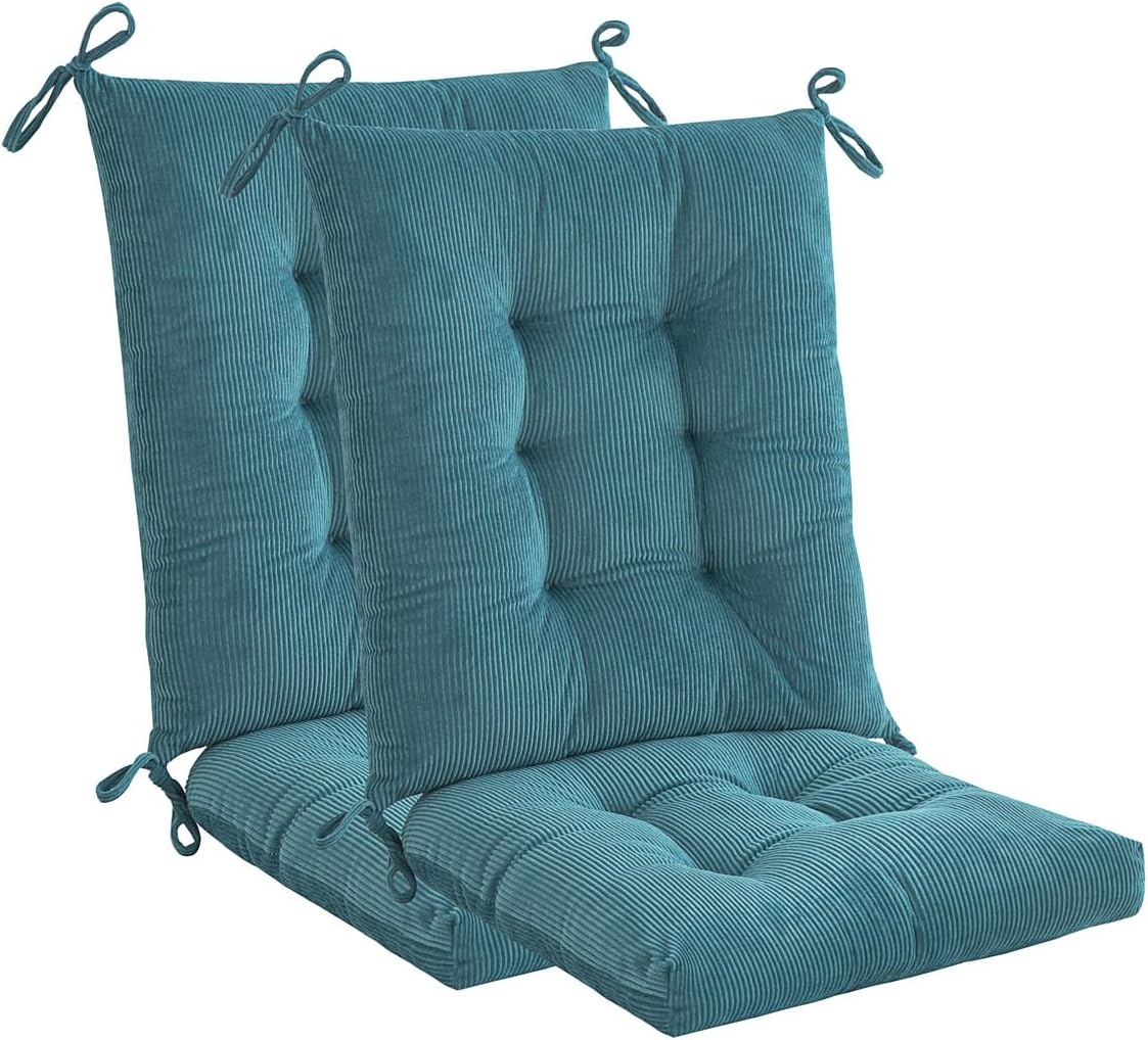 Outdoor Patio Cushion, Rocking Chair Cushion, Tufted Pads, Set of Upper and Lower with Ties Pack of 2 (2 Sets) - Back 20"×17", Seat 17"×17" (Blue Houndstooth)