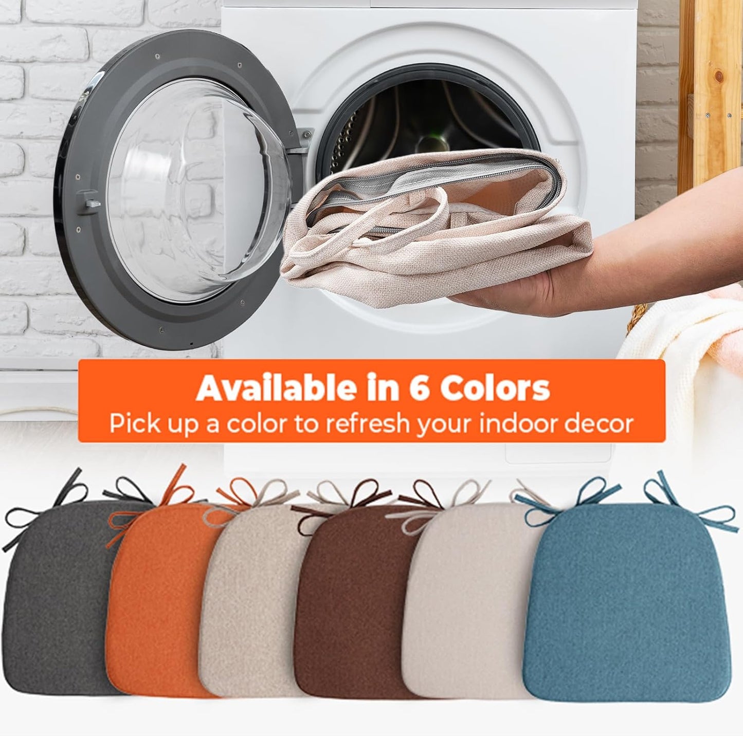 4 Pack 17'' x 16'' Chair Cushions, 2" Thick Dining Chair Pads with Ties and Removable Washable Cover, Seat Cushion for Kitchen Chairs, Indoor Dining Room, Patio Chairs, Beige