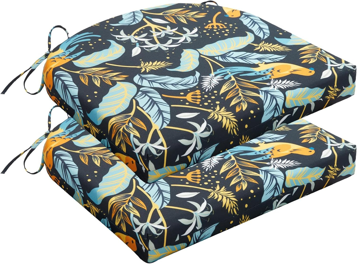HARBOREST Outdoor Chair Cushions Set of 4, Water Resistant Patio Chair Cushions with Ties, Outdoor Seat Cushions for Patio Furniture, 17"x16"x2", Navy