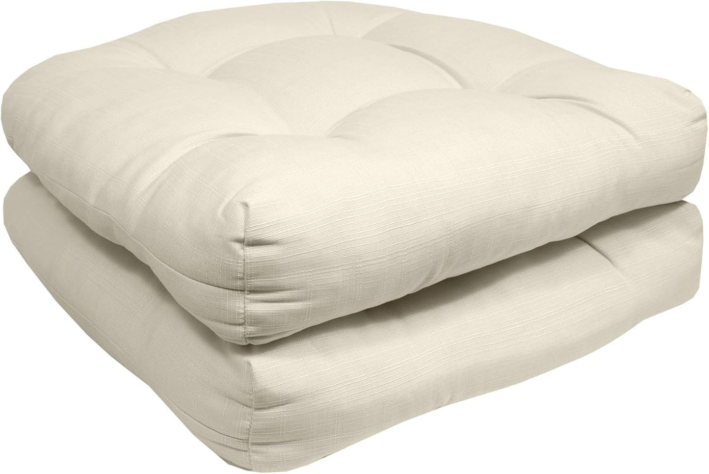 Sweet Home Collection Patio Cushions Outdoor Chair Pads Premium Comfortable Thick Fiber Fill Tufted 19" x 19" x 5" Seat Cover, 2 Pack, Cream