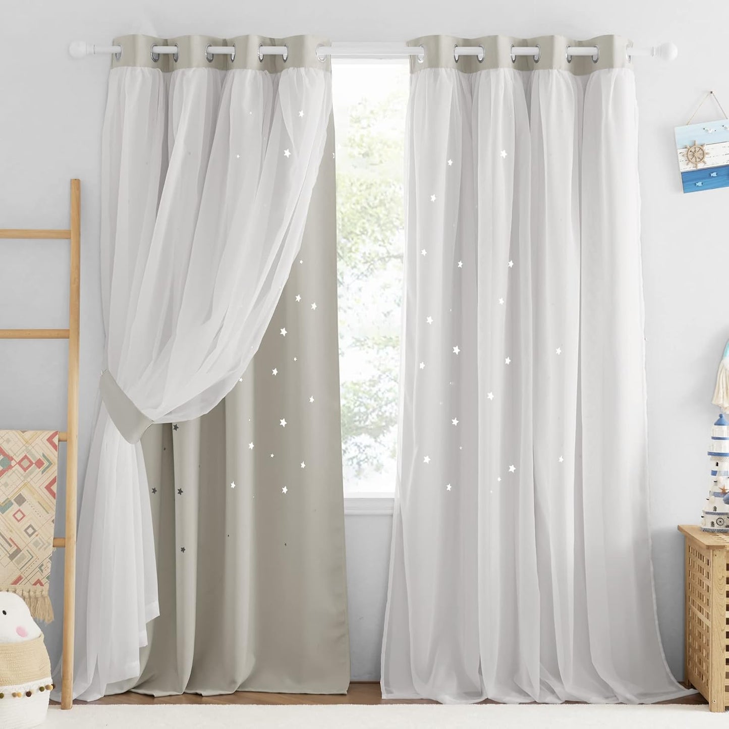 NICETOWN Rainbow Window Curtain Girls Kids Playroom Pastel Colorful Nursery Ombre 84 inches Long Blackout Curtains for Bedroom Living Room, 2 Panels, Grommet Top, 52" W x 84’L， Teal & Purple