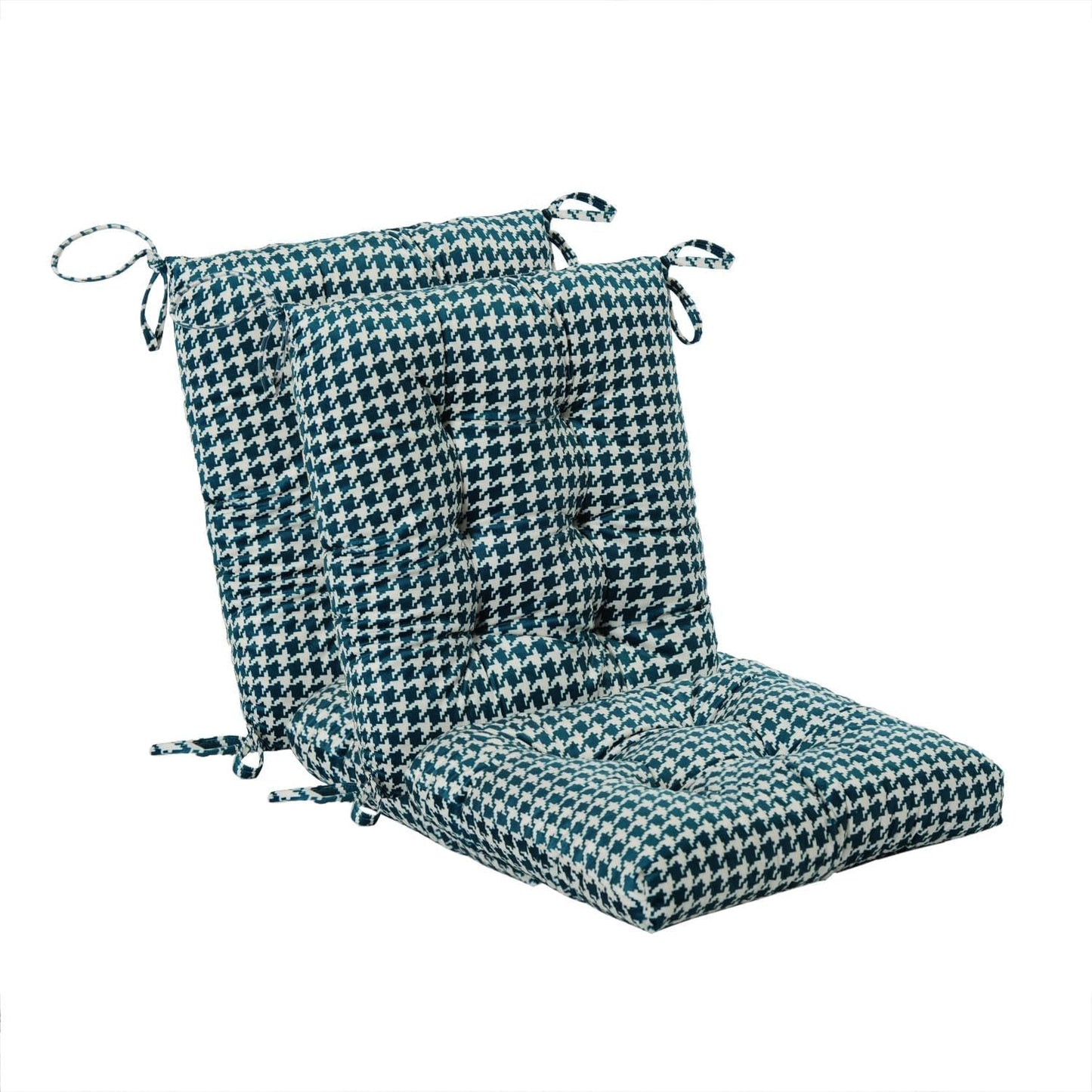Outdoor Patio Cushion, Rocking Chair Cushion, Tufted Pads, Set of Upper and Lower with Ties Pack of 2 (2 Sets) - Back 20"×17", Seat 17"×17" (Blue Houndstooth)