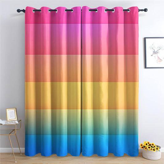 Ombre Rainbow Curtains, Colorful Blackout Curtains 84 Inches Long, Modern Multicolored Curtains for Bedroom Living Room Decor, Thermal Insulated Grommet Drapes 2 Panel Sets