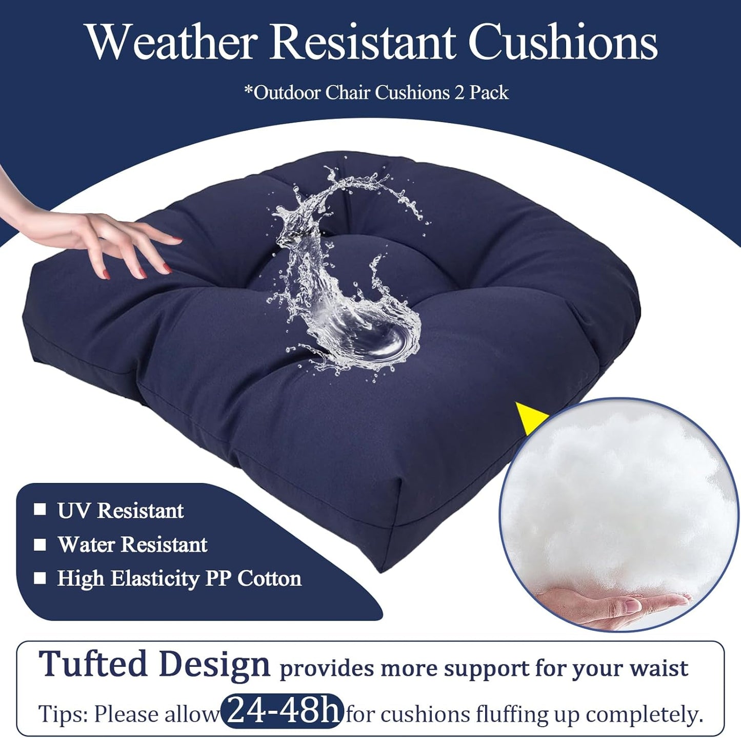 MTMR Water-Repellent Outdoor Chair Cushions Set of 2, 19”X19” Patio Chair Cushions with High Elasticity PP Cotton, No Fading Tufted Seat Cushions for Outdoor Furniture, Thick and Large Patio Cushions