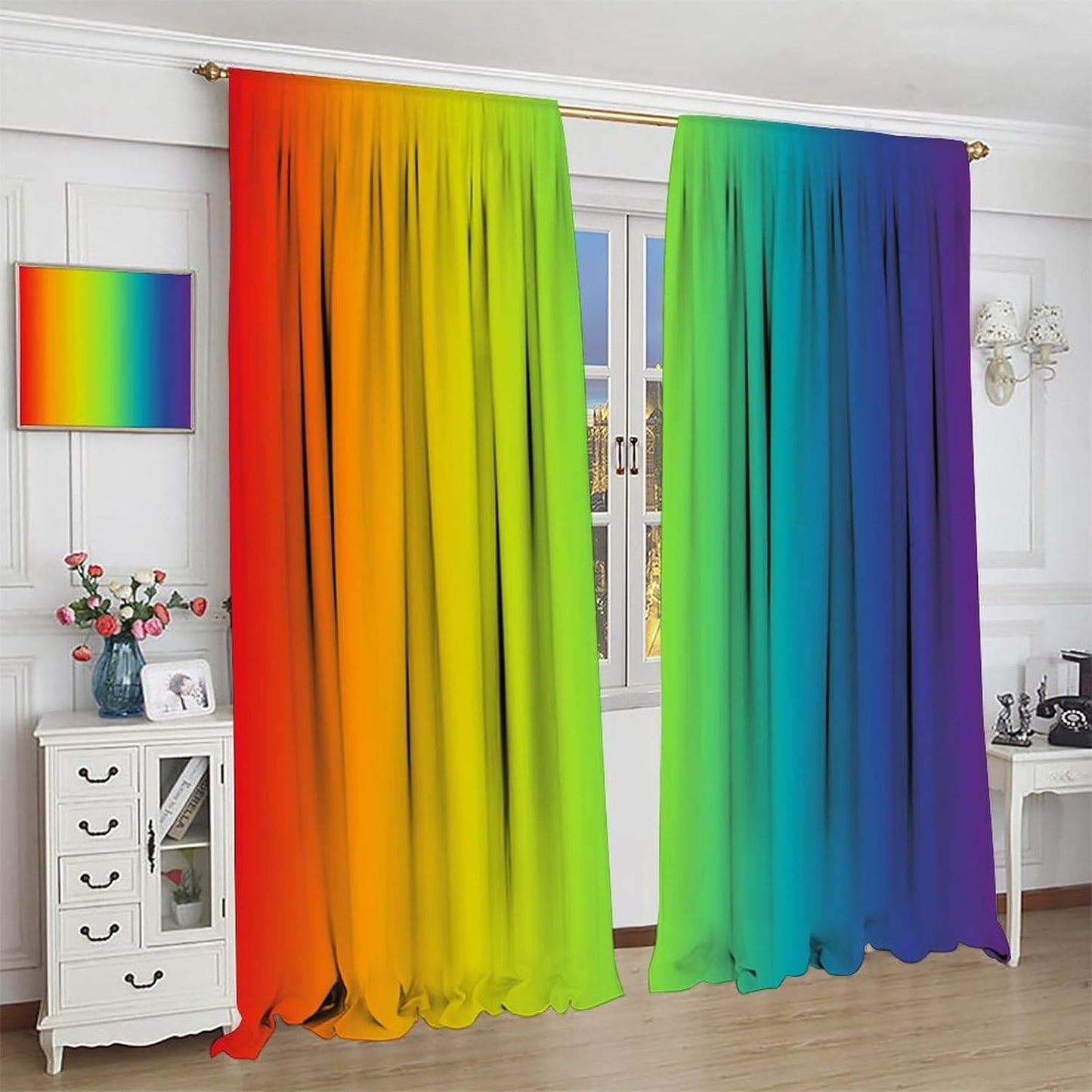 Rainbow Window Curtains, Abstract Colorful Rainbow Matching Art Theme Window Treatments Gradations of Colors Pleasant Atmosphere Blackout Rod Pocket Window Drapes for Bedroom Living Room 63x72in