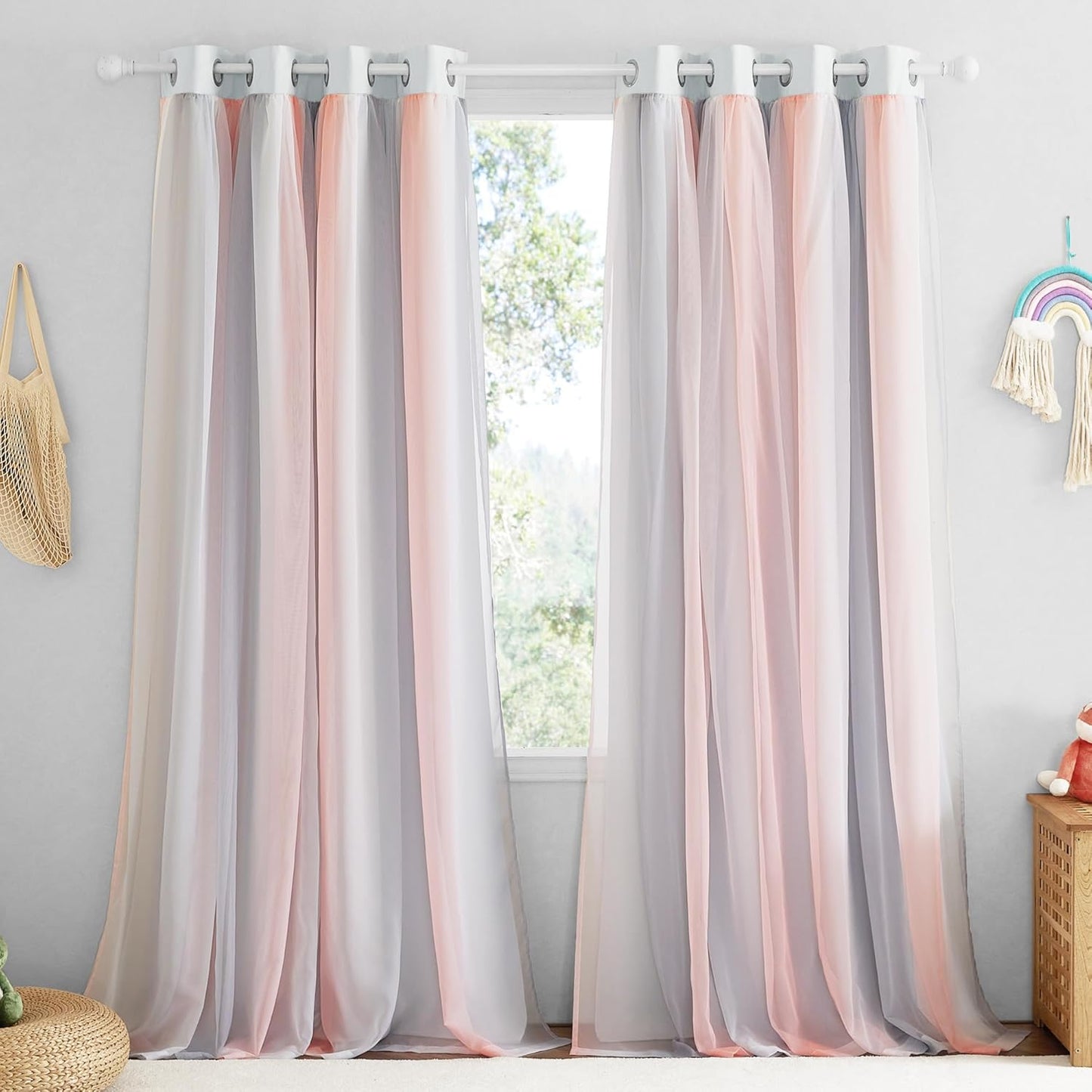 NICETOWN Rainbow Window Curtain Girls Kids Playroom Pastel Colorful Nursery Ombre 84 inches Long Blackout Curtains for Bedroom Living Room, 2 Panels, Grommet Top, 52" W x 84’L， Teal & Purple