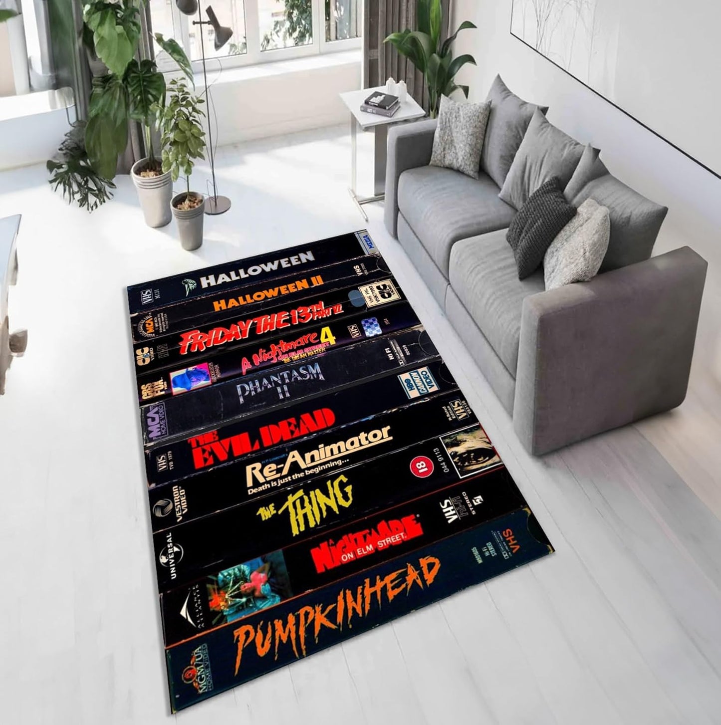 Halloween Movies Rug, VHS Case Themed Horror Movie Room, 80's Nostalgic Design Carpet, Nostalgic Retro Style, Home Theater TV Room, ws322 (39X63inch//100x160Cm)