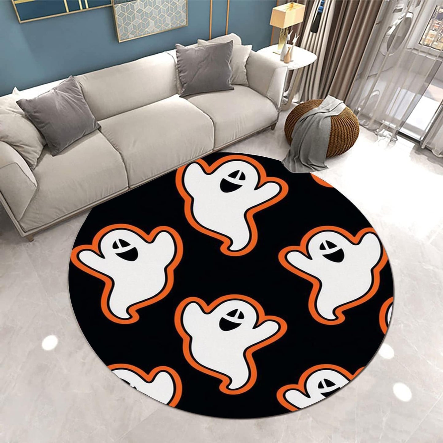 Halloween Round Rug,6ft, Halloween Gothic Rug, Halloween Ghost Rug,Washable Halloween Ghost Decor,for Living Dining Room Office Dining Room Bedroom Goth Halloween Floor Mat。