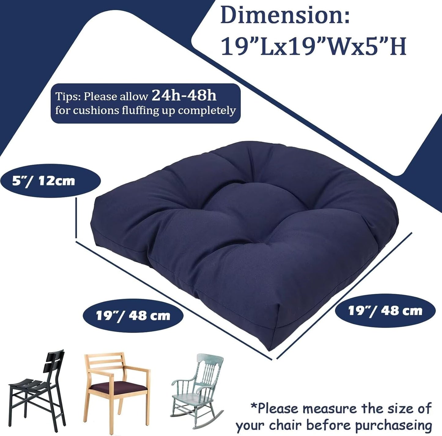 MTMR Water-Repellent Outdoor Chair Cushions Set of 2, 19”X19” Patio Chair Cushions with High Elasticity PP Cotton, No Fading Tufted Seat Cushions for Outdoor Furniture, Thick and Large Patio Cushions
