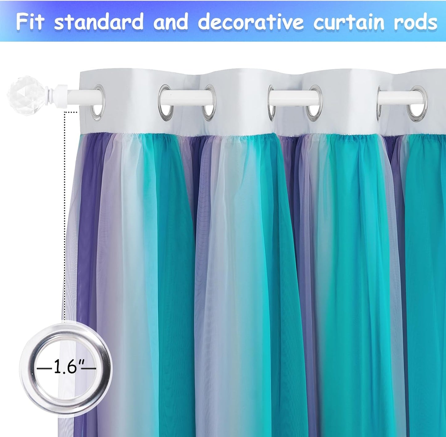 NICETOWN Rainbow Window Curtain Girls Kids Playroom Pastel Colorful Nursery Ombre 84 inches Long Blackout Curtains for Bedroom Living Room, 2 Panels, Grommet Top, 52" W x 84’L， Teal & Purple