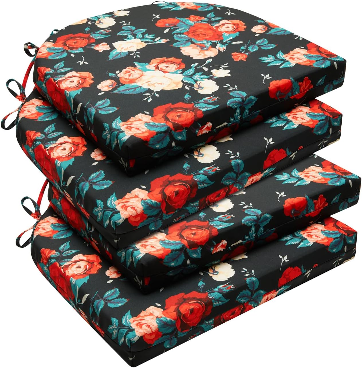 downluxe Outdoor Chair Cushions Set of 4 for Patio Furniture, Water-Resistant Patio Chair Cushions with Ties, High Density Foam Outdoor Seat Cushion, 17" X 16" X 2", Navy