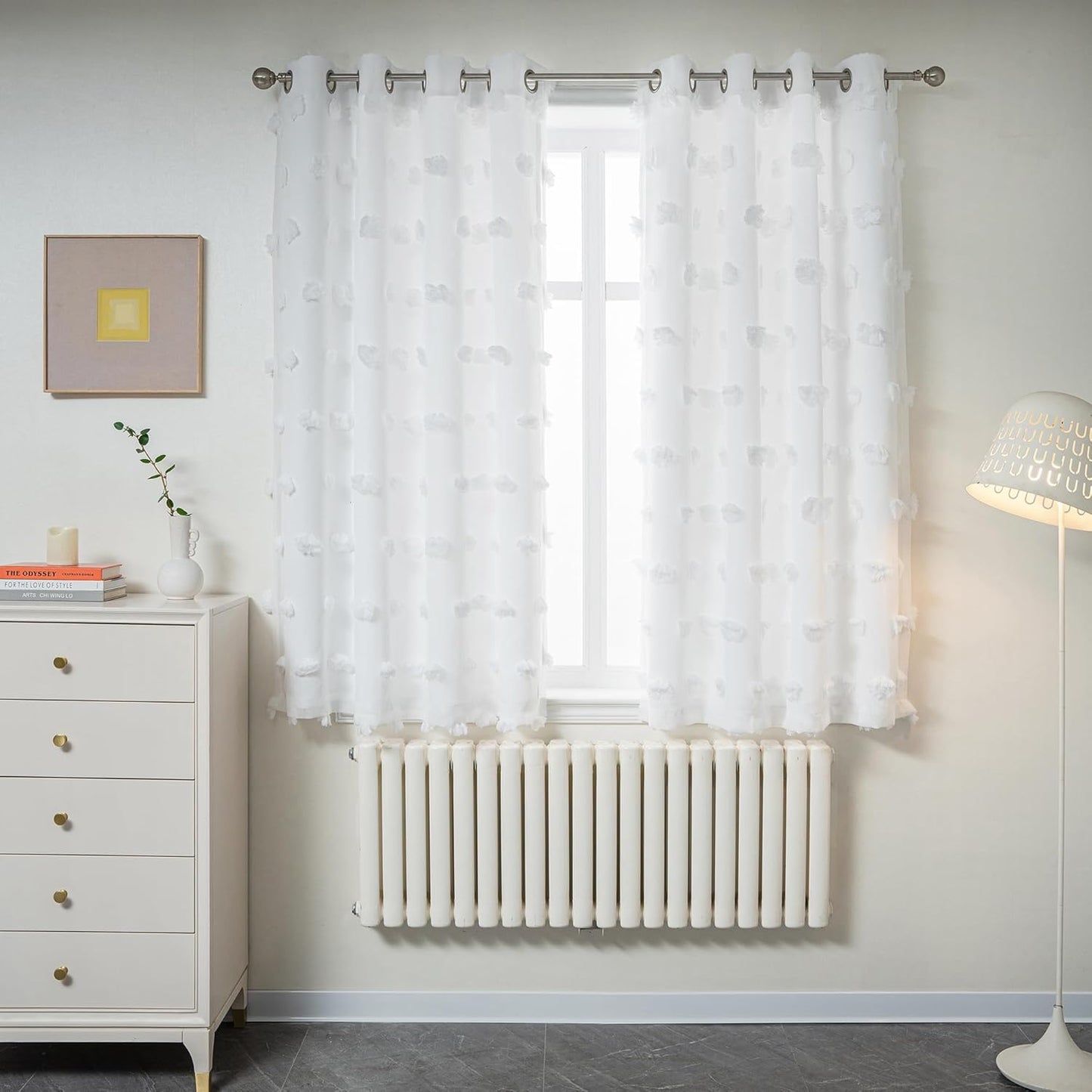 MYSKY HOME Rainbow Curtains for Bedroom 90 Inches Long Living Room Curtains Pom Pom Sheer Curtains for Dining Room Grommet Double Layer Nursery Curtains Toddler Room Darkening Window Panels 52" x 90"