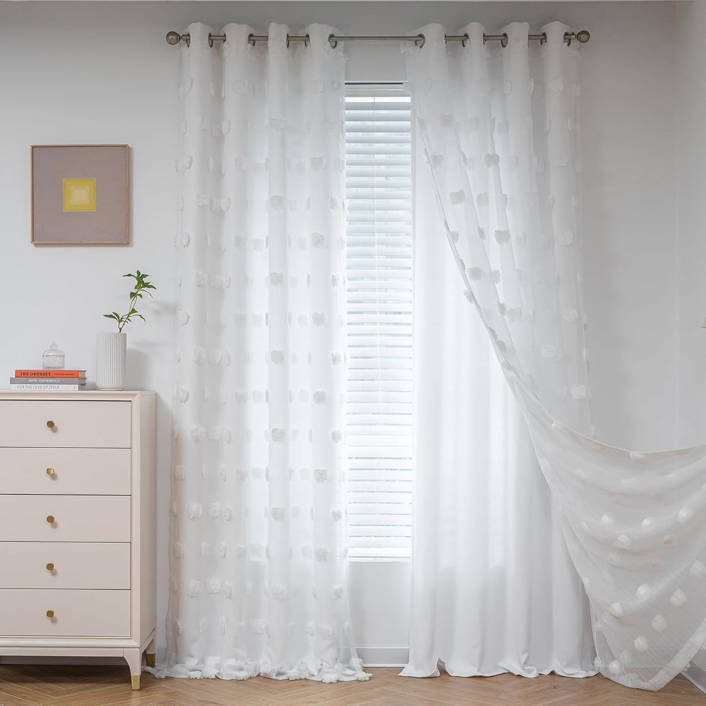 MYSKY HOME Rainbow Curtains for Bedroom 90 Inches Long Living Room Curtains Pom Pom Sheer Curtains for Dining Room Grommet Double Layer Nursery Curtains Toddler Room Darkening Window Panels 52" x 90"