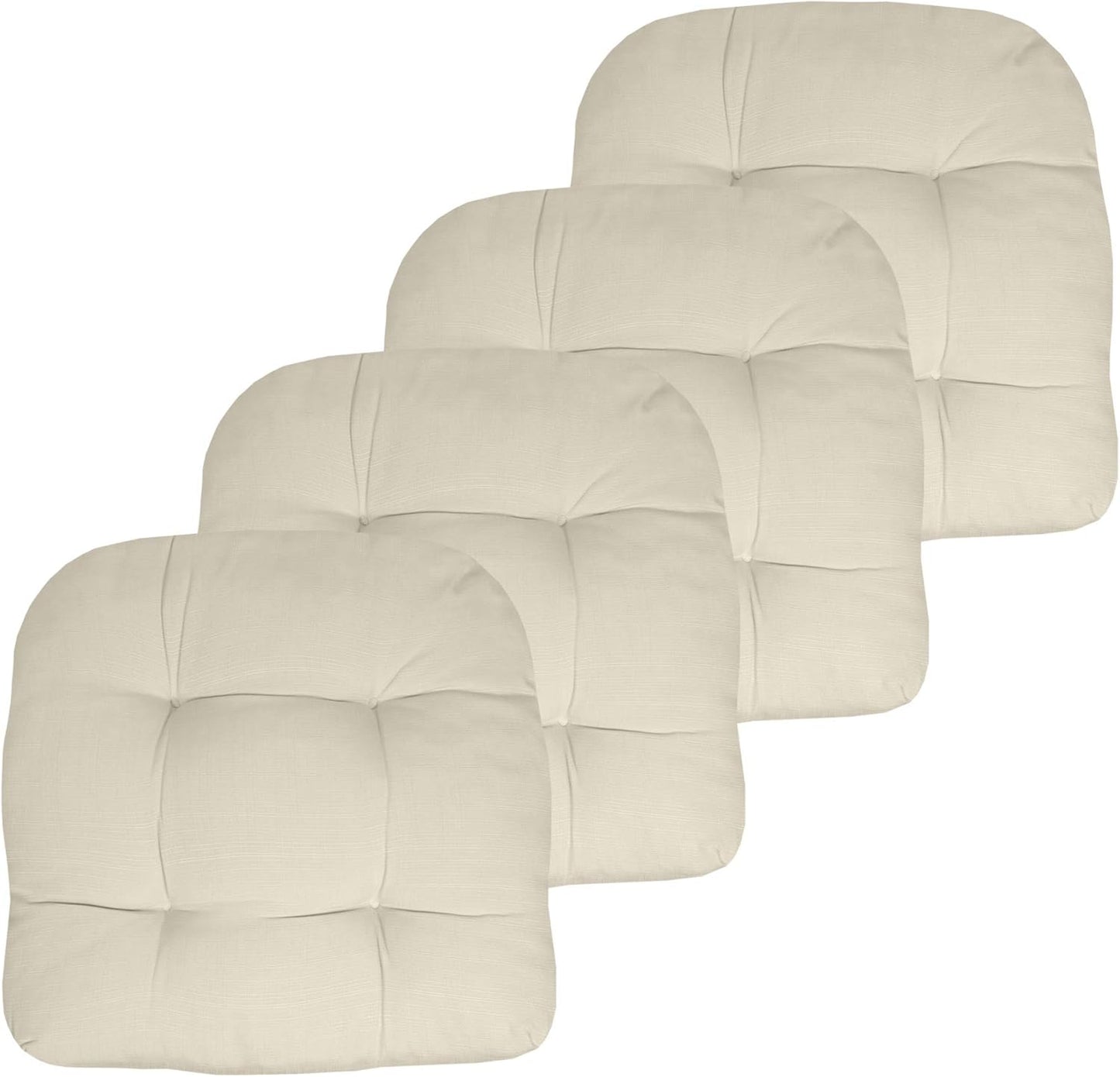 Sweet Home Collection Patio Cushions Outdoor Chair Pads Premium Comfortable Thick Fiber Fill Tufted 19" x 19" x 5" Seat Cover, 2 Pack, Cream