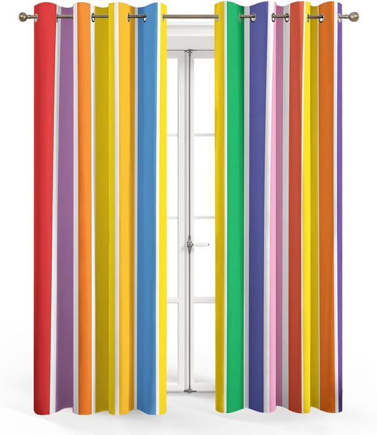 Rainbow Stripe Curtains Blackout, 96 Inch - Colorful Striped Curtains for Home Decor, Bedroom, Living Room, Rainbow Stripe Room Decor Grommet Window Drapes, 2 Panels Set 52x96 (Y28)