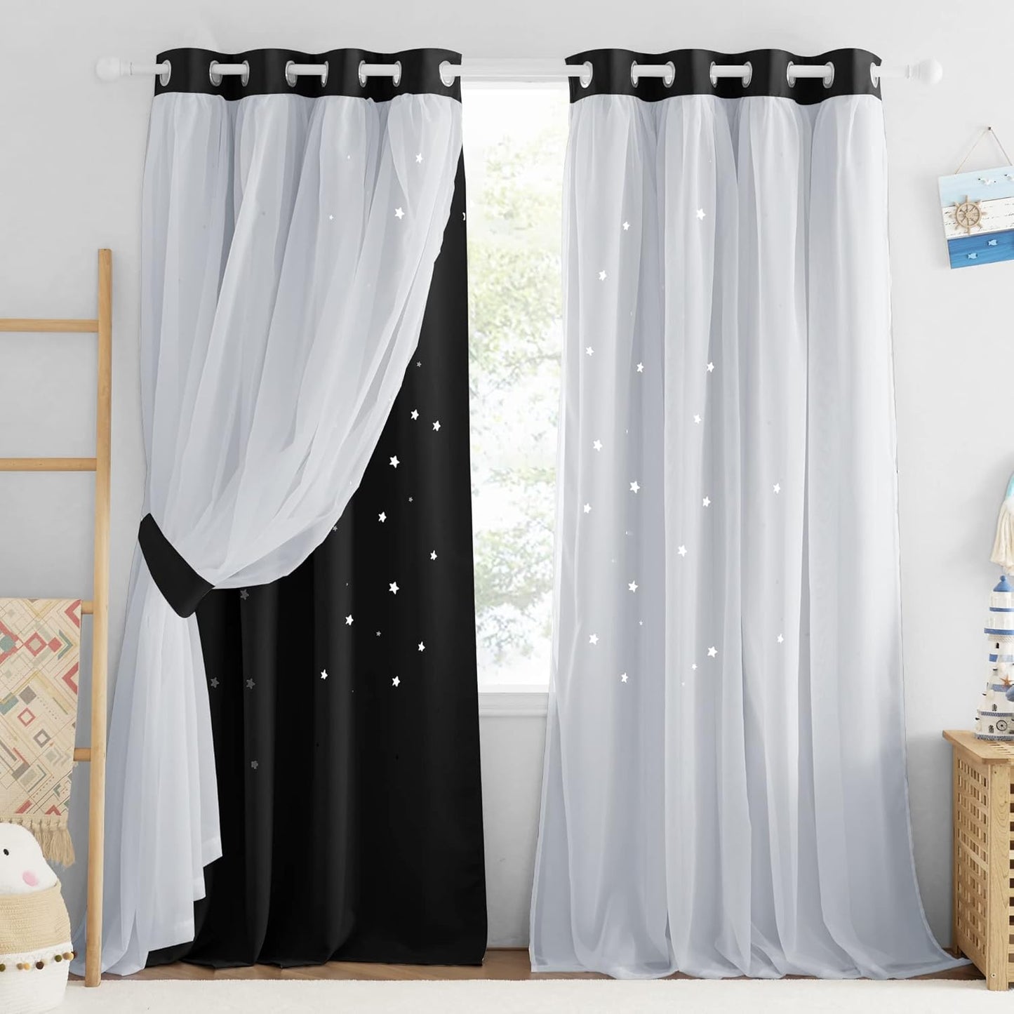 NICETOWN Rainbow Window Curtain Girls Kids Playroom Pastel Colorful Nursery Ombre 84 inches Long Blackout Curtains for Bedroom Living Room, 2 Panels, Grommet Top, 52" W x 84’L， Teal & Purple