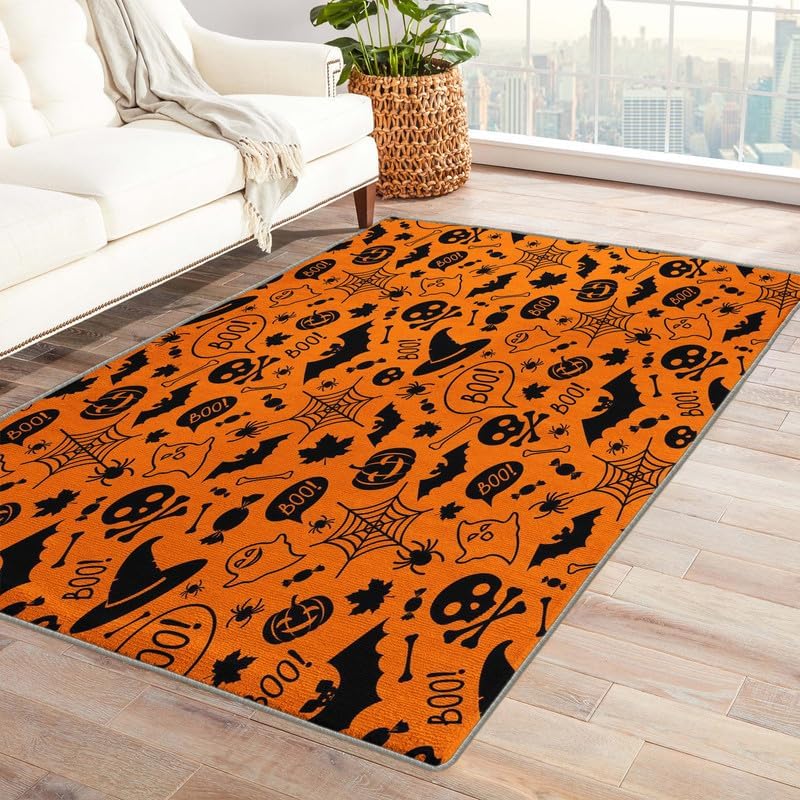 Ghost Rugs for Bedroom Living Room, Halloween Cute 5x7 Rug, Washable Non-Slip Soft Low Pile Area Rug, Dorm Dining Room Nursery Carpet, Indoor Floor Rug for Kids Girls Boys Home Decor
