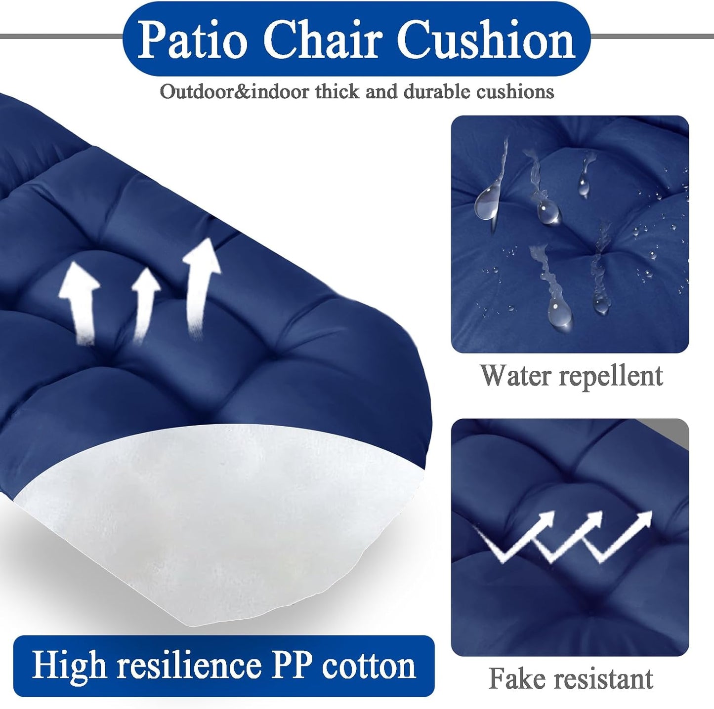 Adirondack Chair Cushion, Thick Indoor/Outdoor Rocking Chair Cushion with High Elasticity PP Cotton Water-Resistant Patio Furniture Cushions High Back Seat Pads for Porch Yard Lawn Chairs 44x19x4